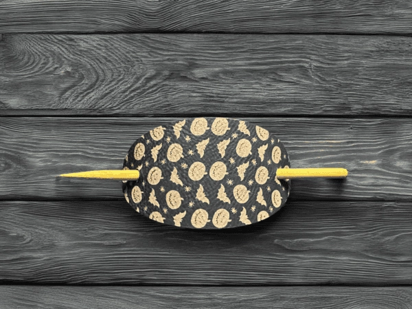 Halloween Pumpkin & Bat Hair Pin – Black and Gold