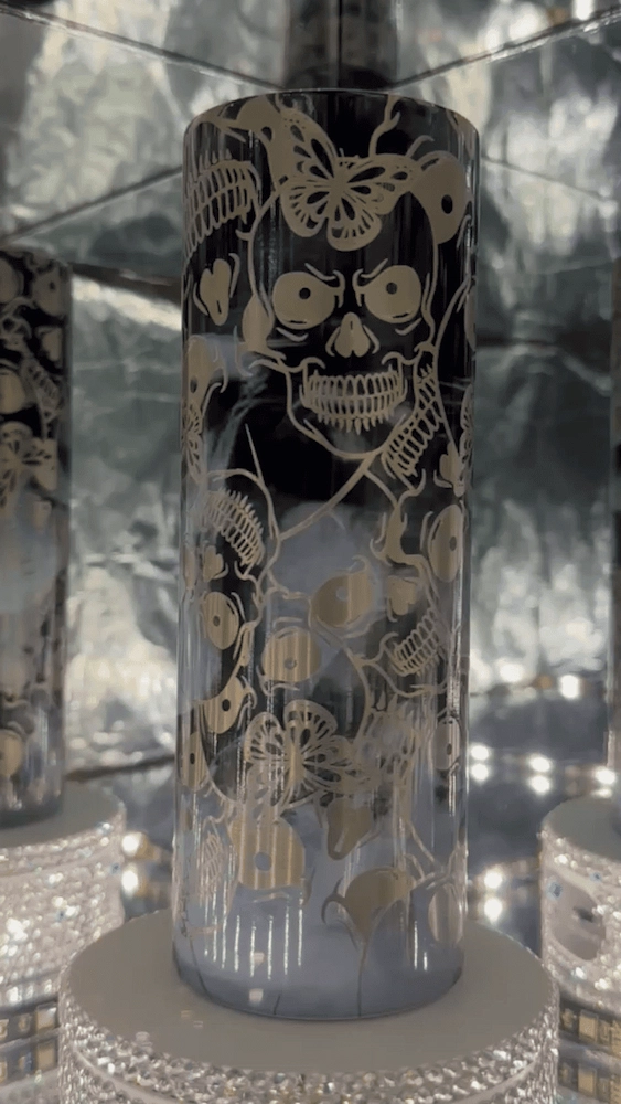 Black Gloss Smoke Skull Engraved Tumbler