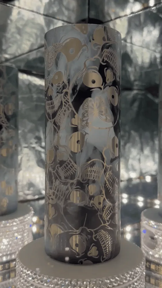 Black Matte Smoke Skull Engraved Tumbler