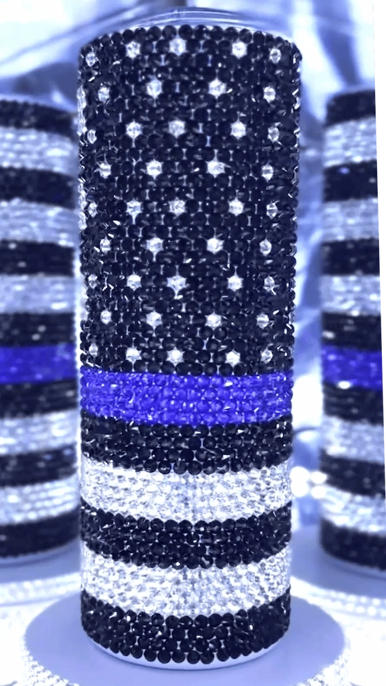 Thin Blue Line Tumbler – Rhinestone Design