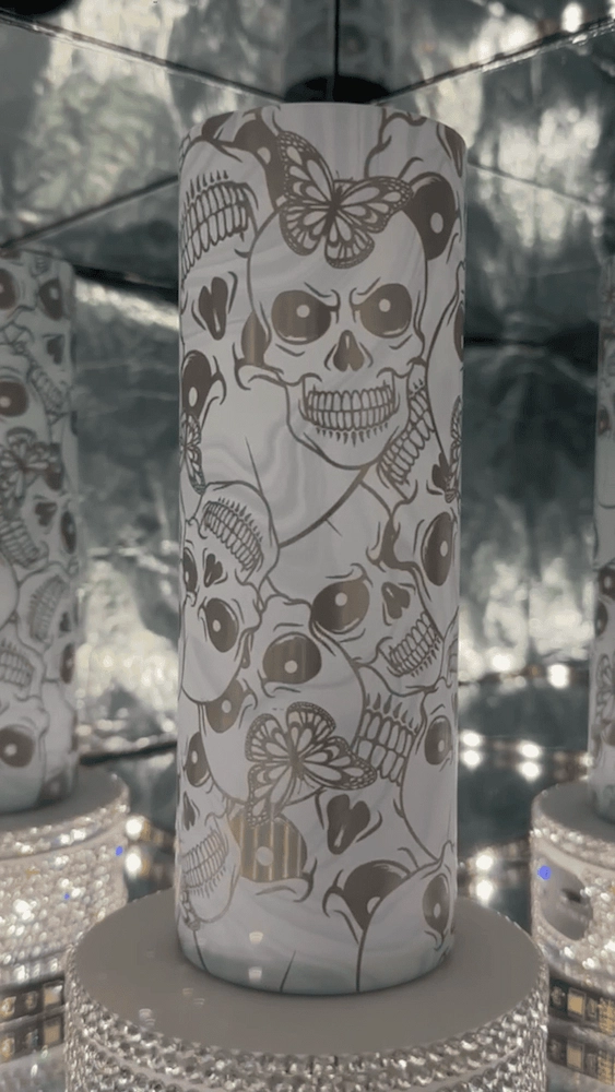 White Smoke Skull Engraved Tumbler